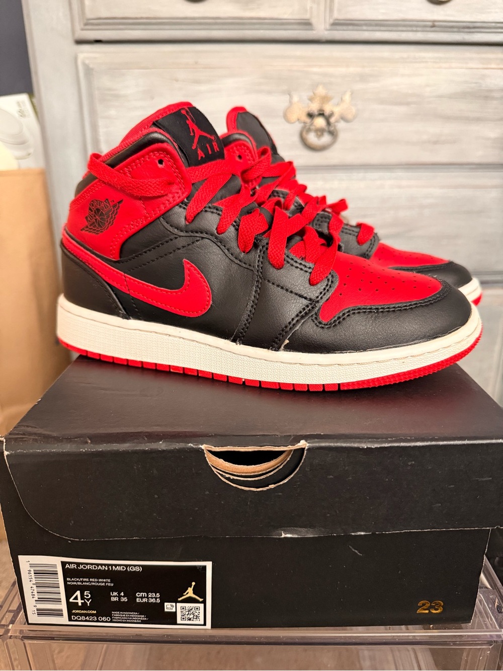 Jordan Kids Red and Black Mid-Top Sneakers